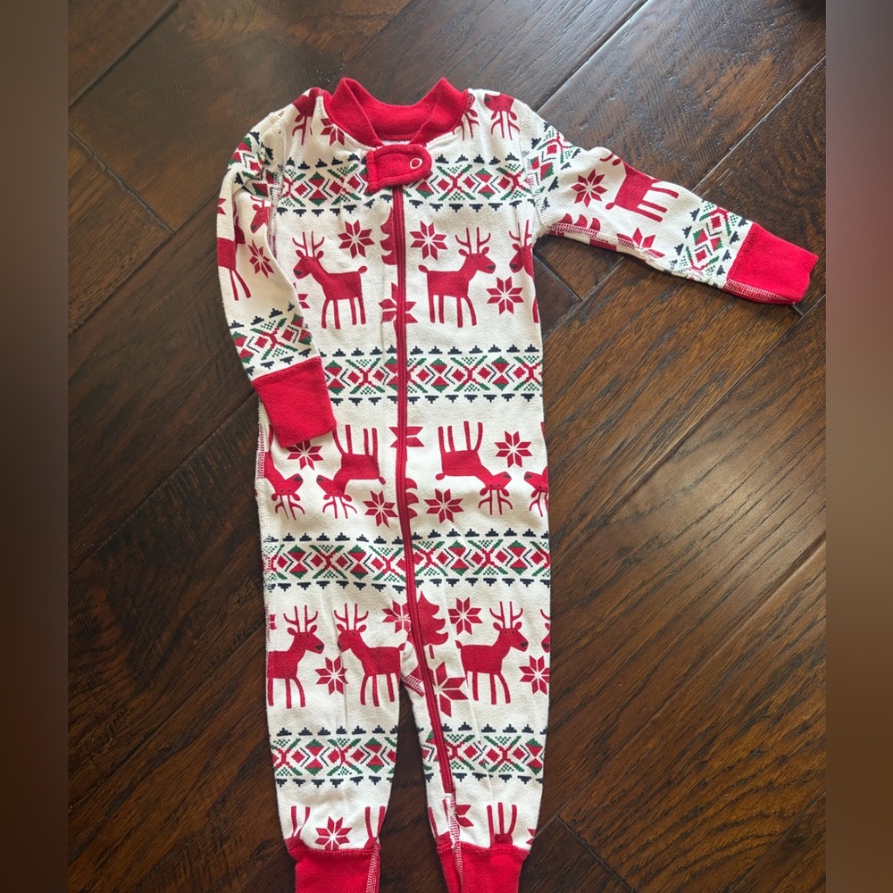Hanna Andersson Red and White Reindeer One-Piece Pajamas
